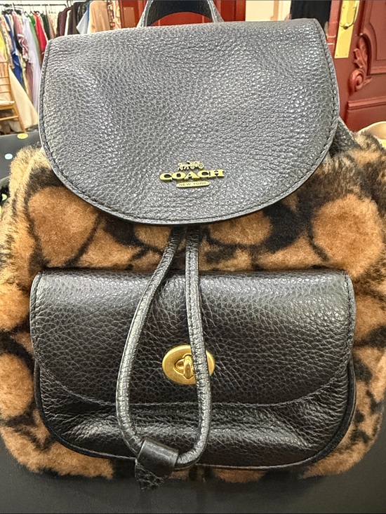 Coach Handbags - Coach x jlo Black Leather & Brown Shearling Backpack with Turnlock Pocket